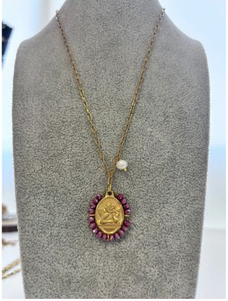 Collar con medalla ángel de la guarda  Burdeos/Dorado