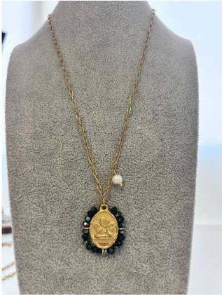 Collar con medalla ángel de la guarda  Azul marino/Dorado