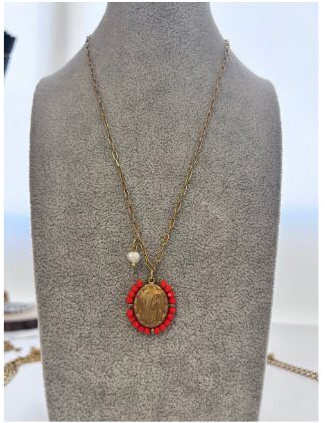 Collar con medalla Virgen de Fátima Coral/Dorado