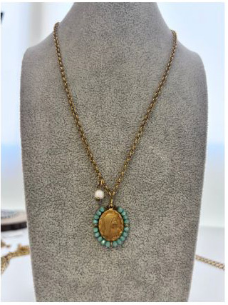 Collar con medalla Virgen de Fátima  turquesa/Dorado