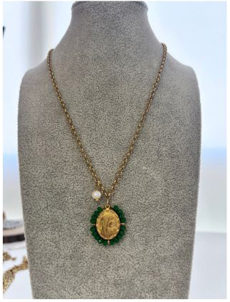 Collar con medalla Virgen de Fátima Verde oscuro/Dorado