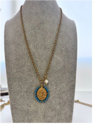 Collar con medalla Virgen de Fátima Azul/Dorado