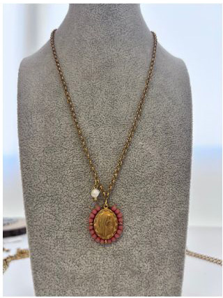 Collar con medalla Virgen de Fátima Rosa/Dorado