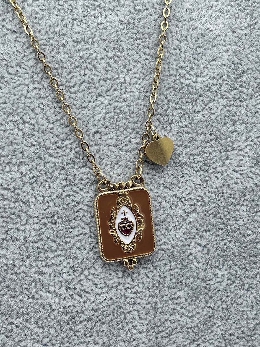 Collar con Sagrado Corazón Marrón