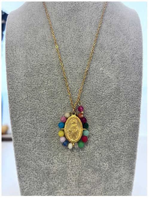 Collar con medalla de La Milagrosa Multicolor/Dorado