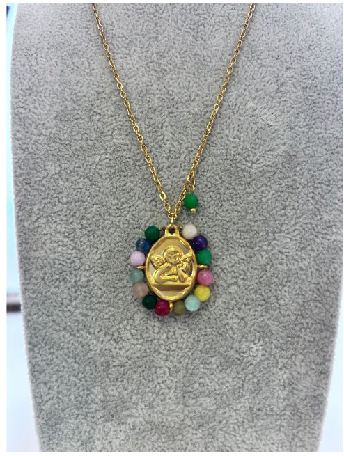 Collar con medalla de ángel de la guarda Multicolor/Dorado