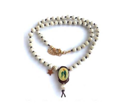 Collar gargantilla cristal con Virgen de Lourdes