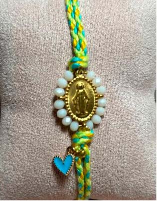 Pulsera de cordón con Milagrosa Medalla blanco crema