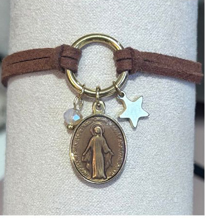 Pulsera piel Milagrosa Piel marrón/Medalla marrón