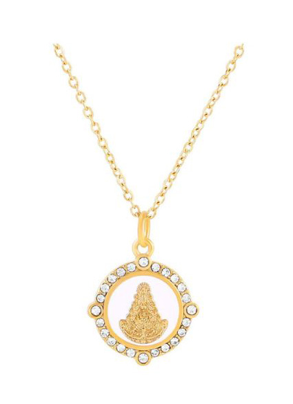 Collar de acero con medalla de Virgen del Rocío con circonitas