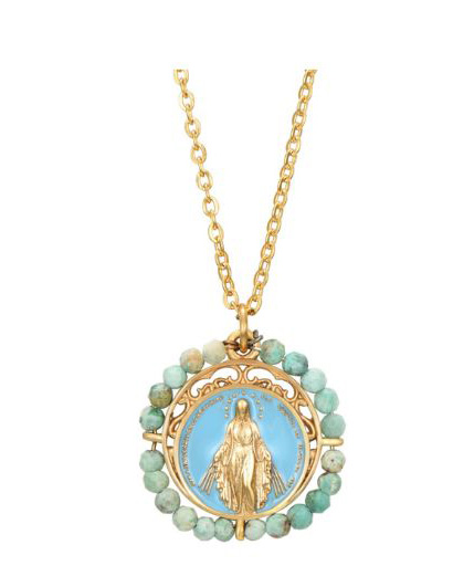 Collar Virgen Milagrosa turquesa