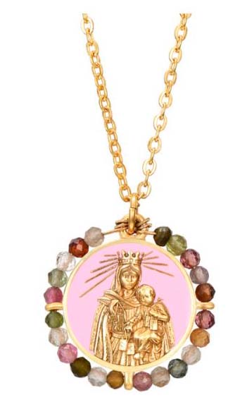 Collar Virgen del Carmen turmalinas oro/rosa