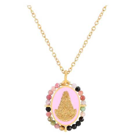 Collar Virgen del Rocío turmalinas oro/rosa